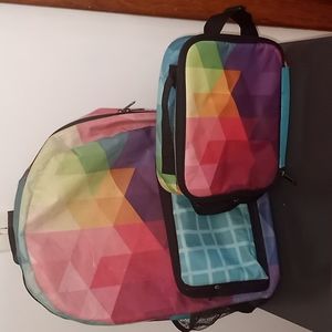 Kaleidoscope Multi-Color Rainbow Insulated Backpack and Lunch Bag Combo